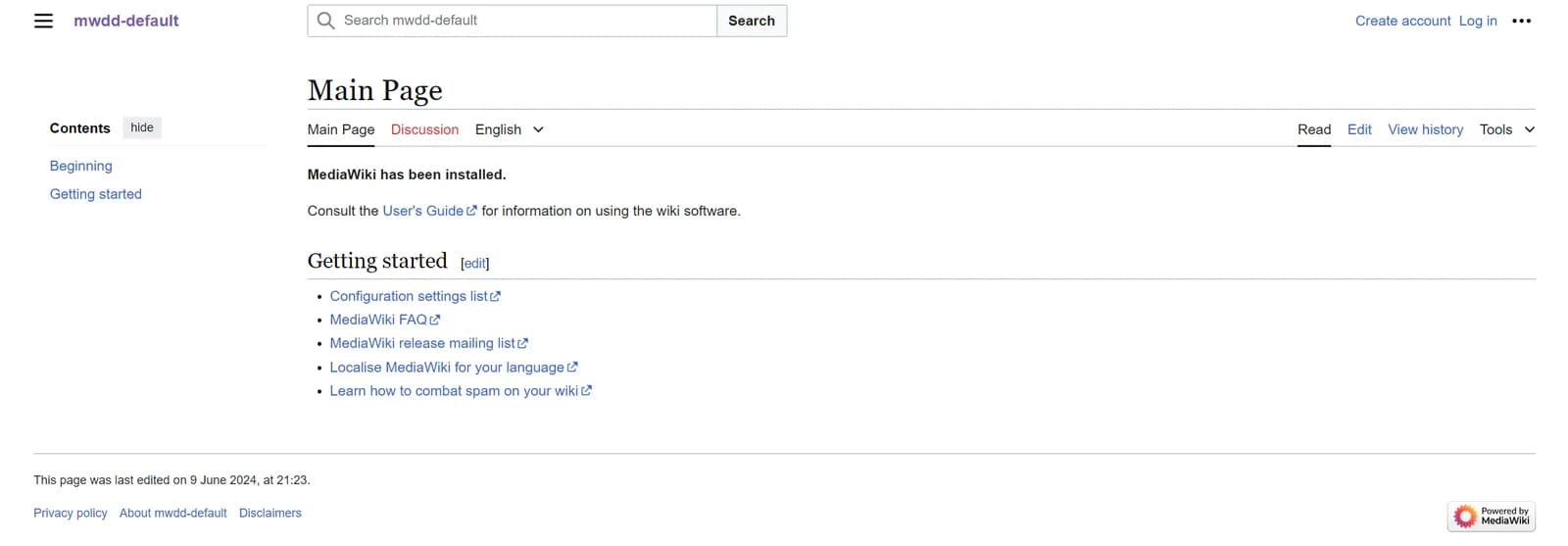 MediaWiki 1.43 recém-instalado