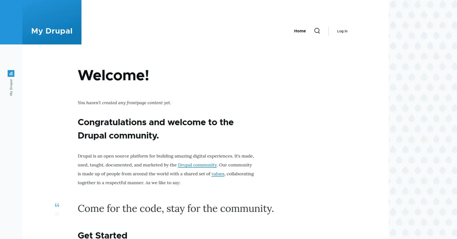 Página inicial de um site novo no Drupal 9
