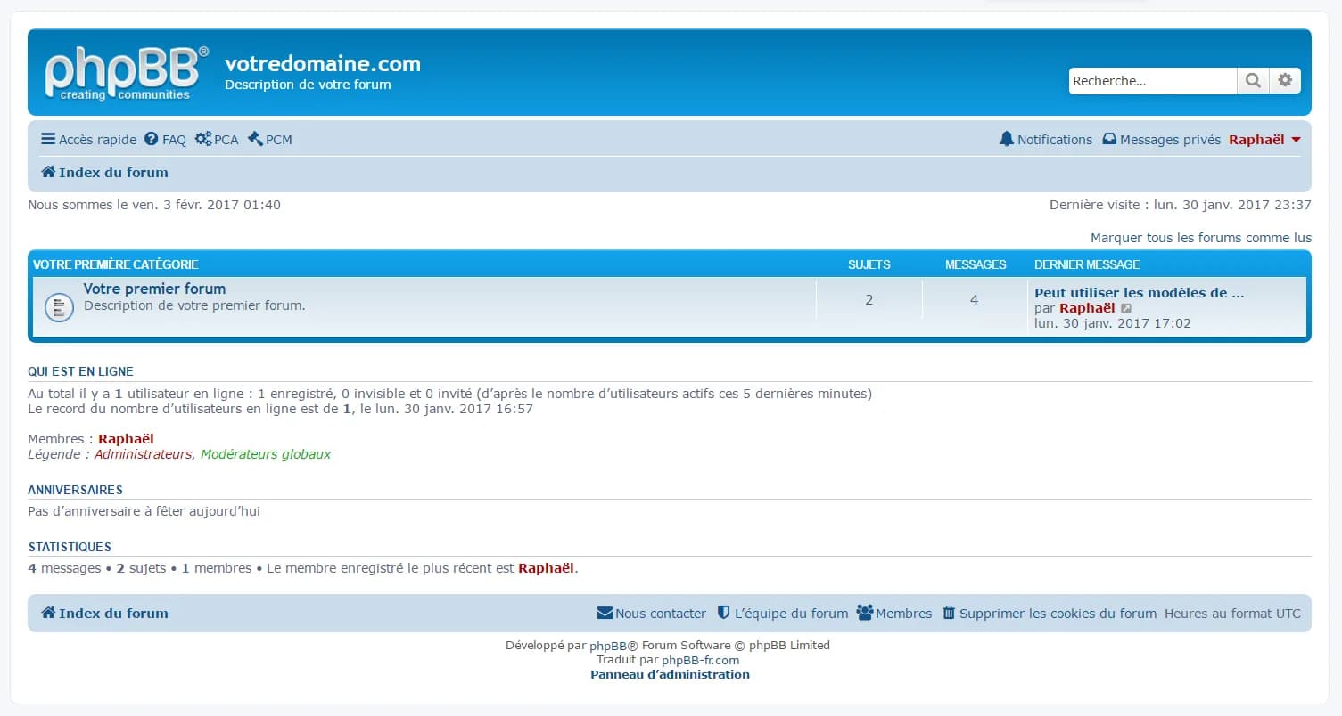 Índice de fóruns do phpBB 3.2