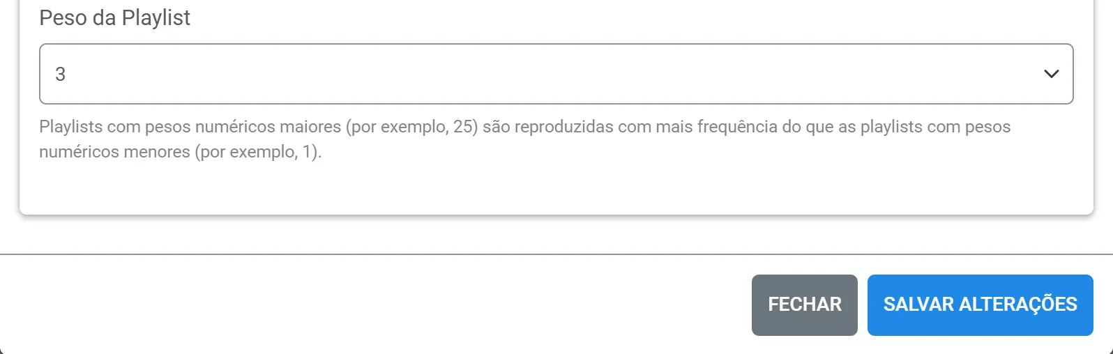 Rodapé da janela da playlist com o botão Salvar Alterações