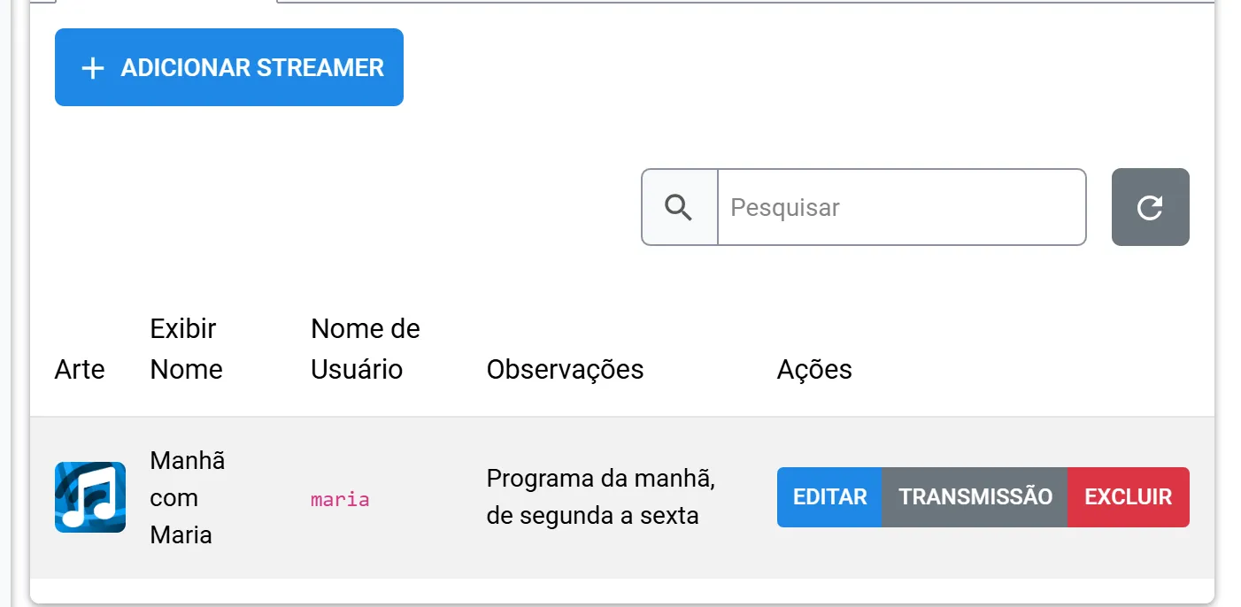 Lista de Contas com a conta do locutor maria, Manhã com Maria