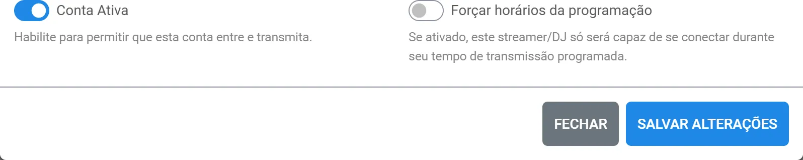 Rodapé da janela do locutor com o botão Salvar Alterações