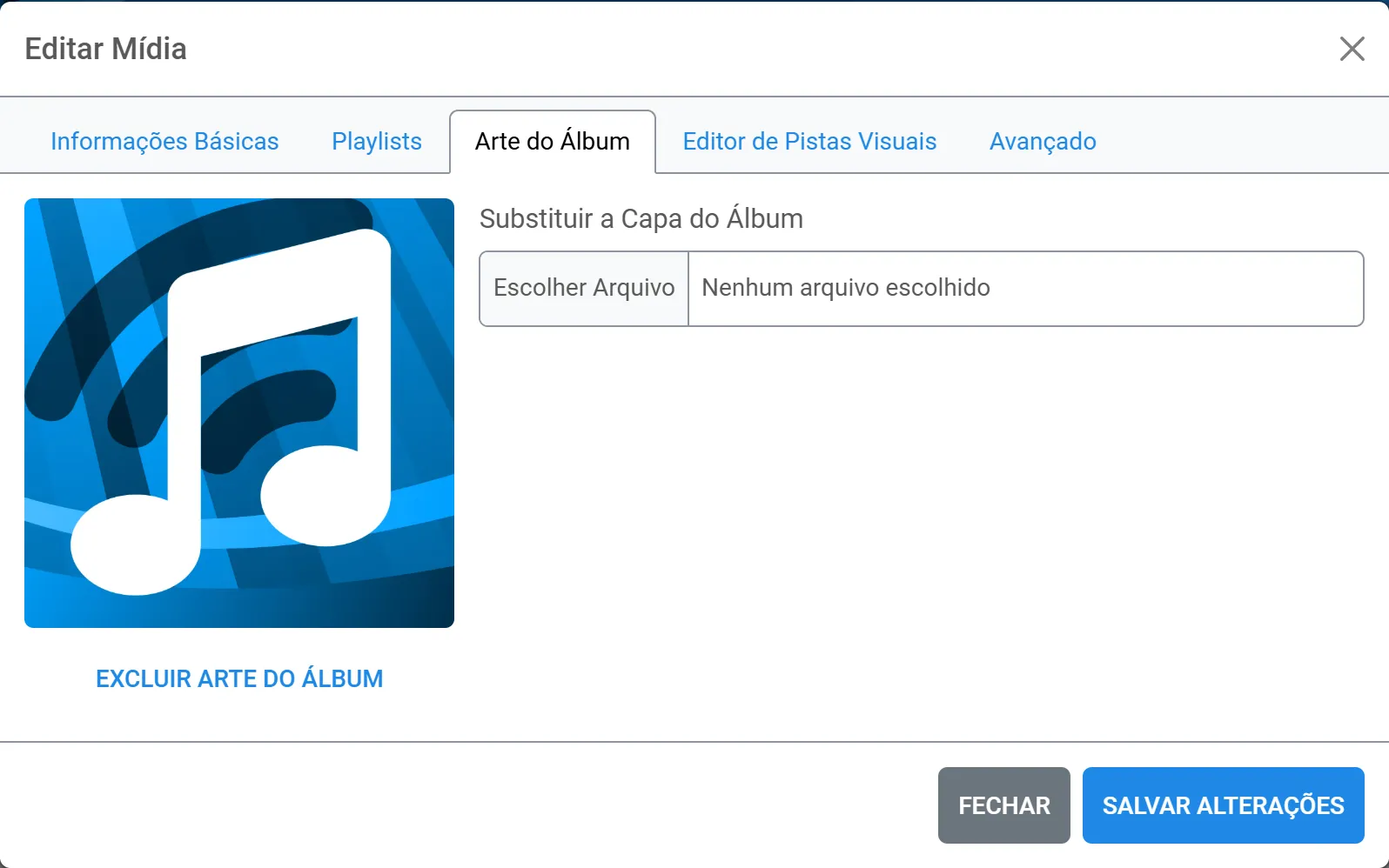 Aba Arte do Álbum da edição da música, com a capa atual e o campo para substituir a capa